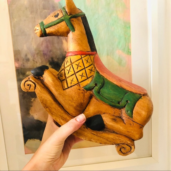 Vintage hand carved folk art rocking horse figure